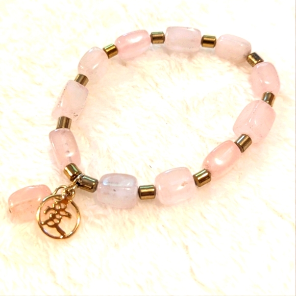 Rose Quartz Beaded Stretchy Bracelet with Goldtone Accent Beads - Picture 7 of 9